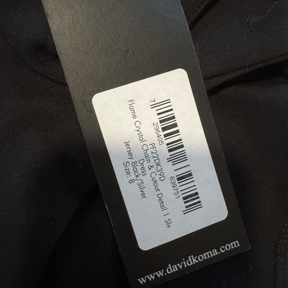 DAVID KOMA One Shoulder Crystal Chain Cut Out Black Dress Size UK8 US4 NWT - Picture 10 of 11
